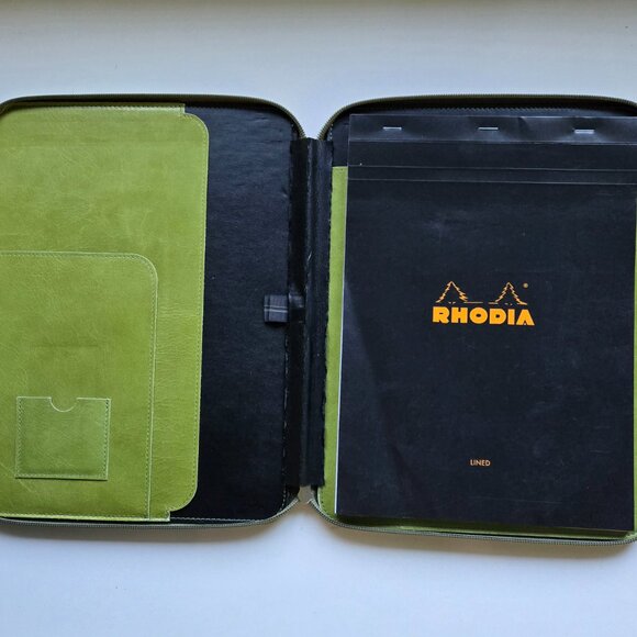 PINETTI Green Leather Zippered Notepad Cover, A4 - Picture 2 of 11